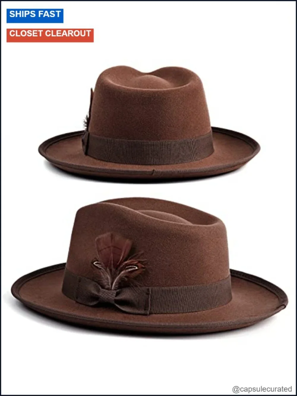 Wide Brim Fedora Hat with Removable Feathers, Adjustable Unisex